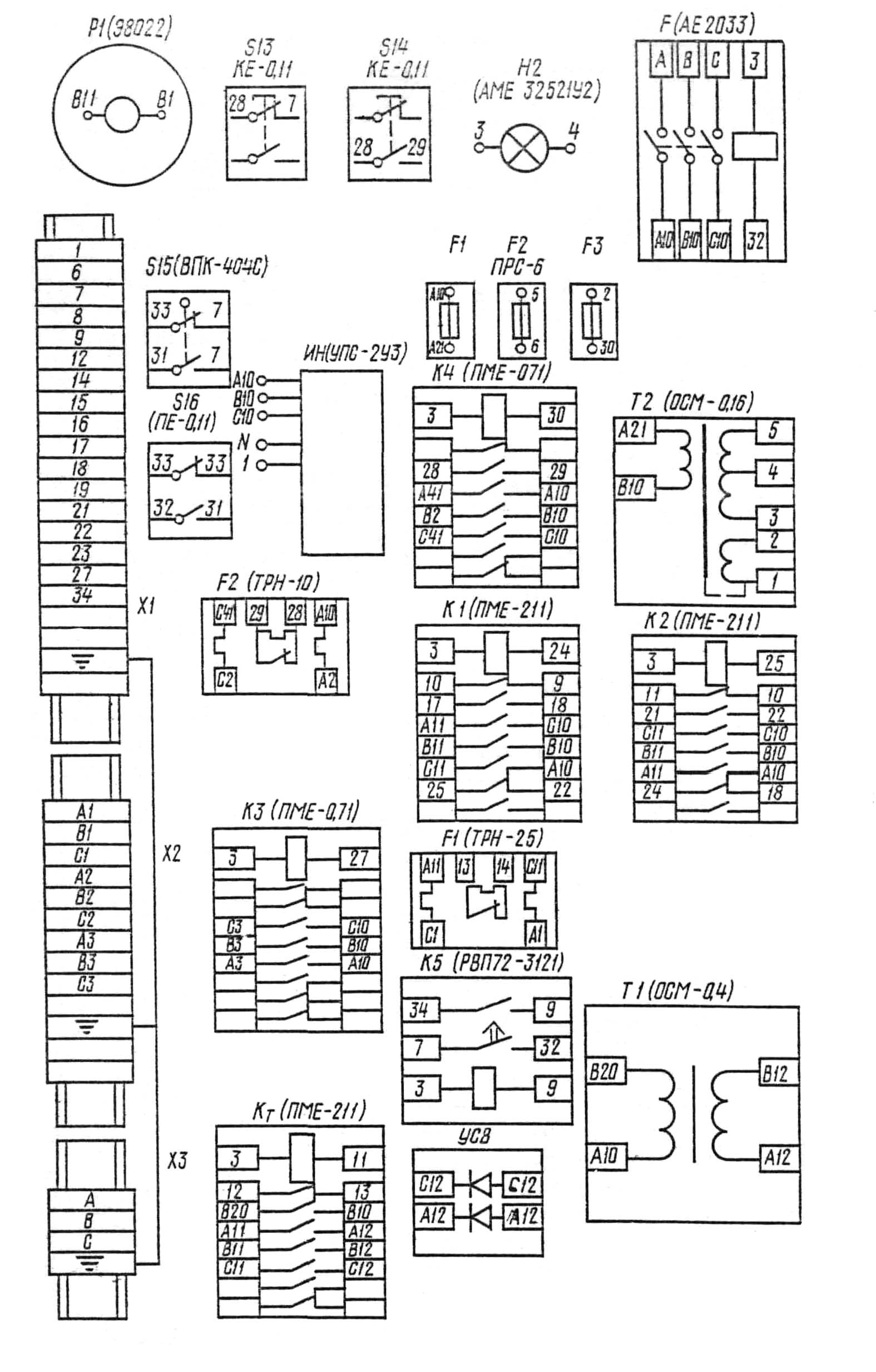 Схема з'єднань електрошафи токарно-гвинторізного верстата 16Е20 Схема з'єднань електрошафи токарно-гвинторізного верстата 16Е20